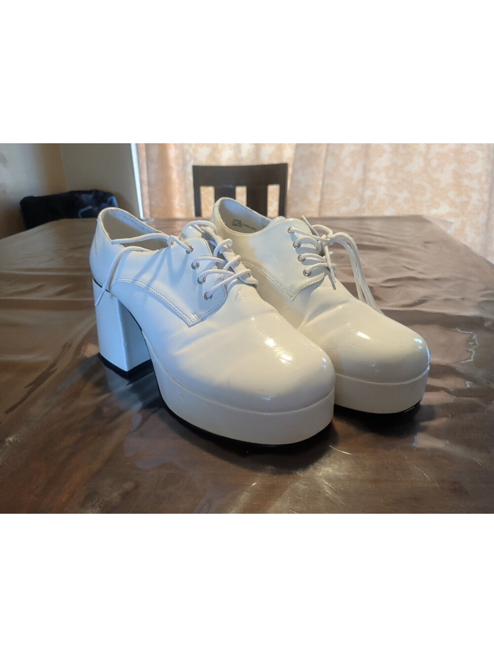 Funtasma White 1970s Men's Platform Lace-Up Costume Shoes Retro Style size L